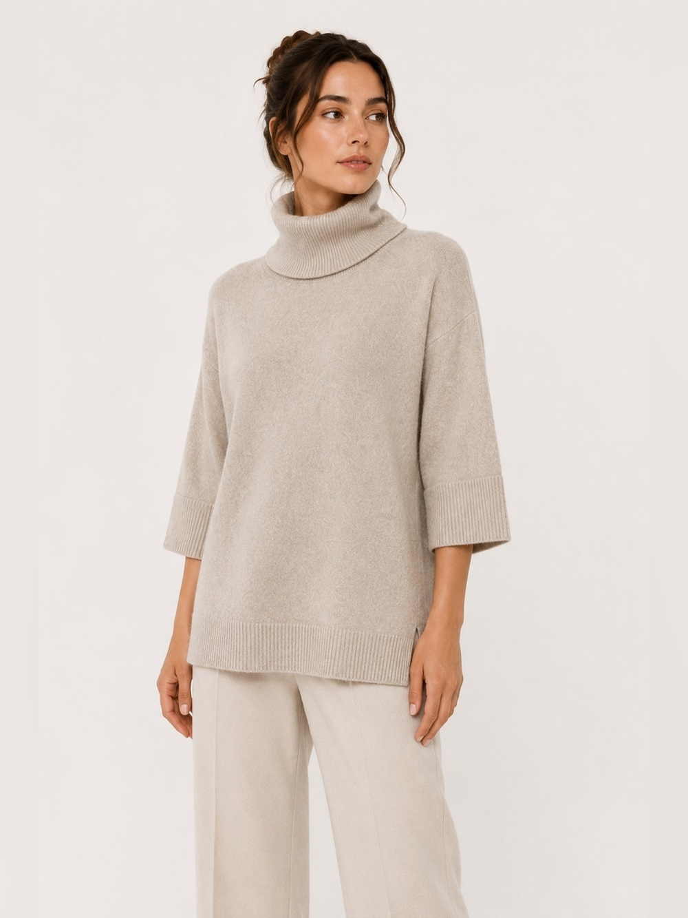 Magaschoni 100% Cashmere Turtleneck Sweater M Beige Quiet Luxury